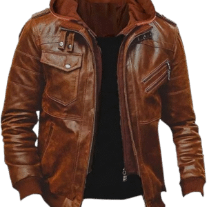 Premium Leather Jacket Tan Hoody